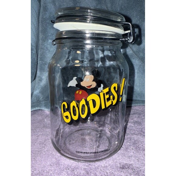 Vintage Mickey Mouse Goodies Jar Canister Walt Disney Glass Collectibles - Picture 2 of 4